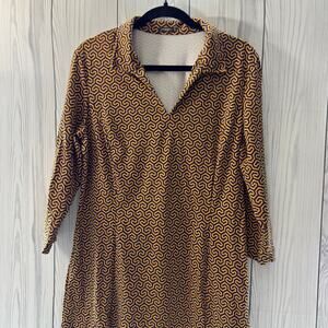 J. McLaughlin Catalina Cloth Geometric Yellow Blue 3/4 Sleeve Sheath Dress XL